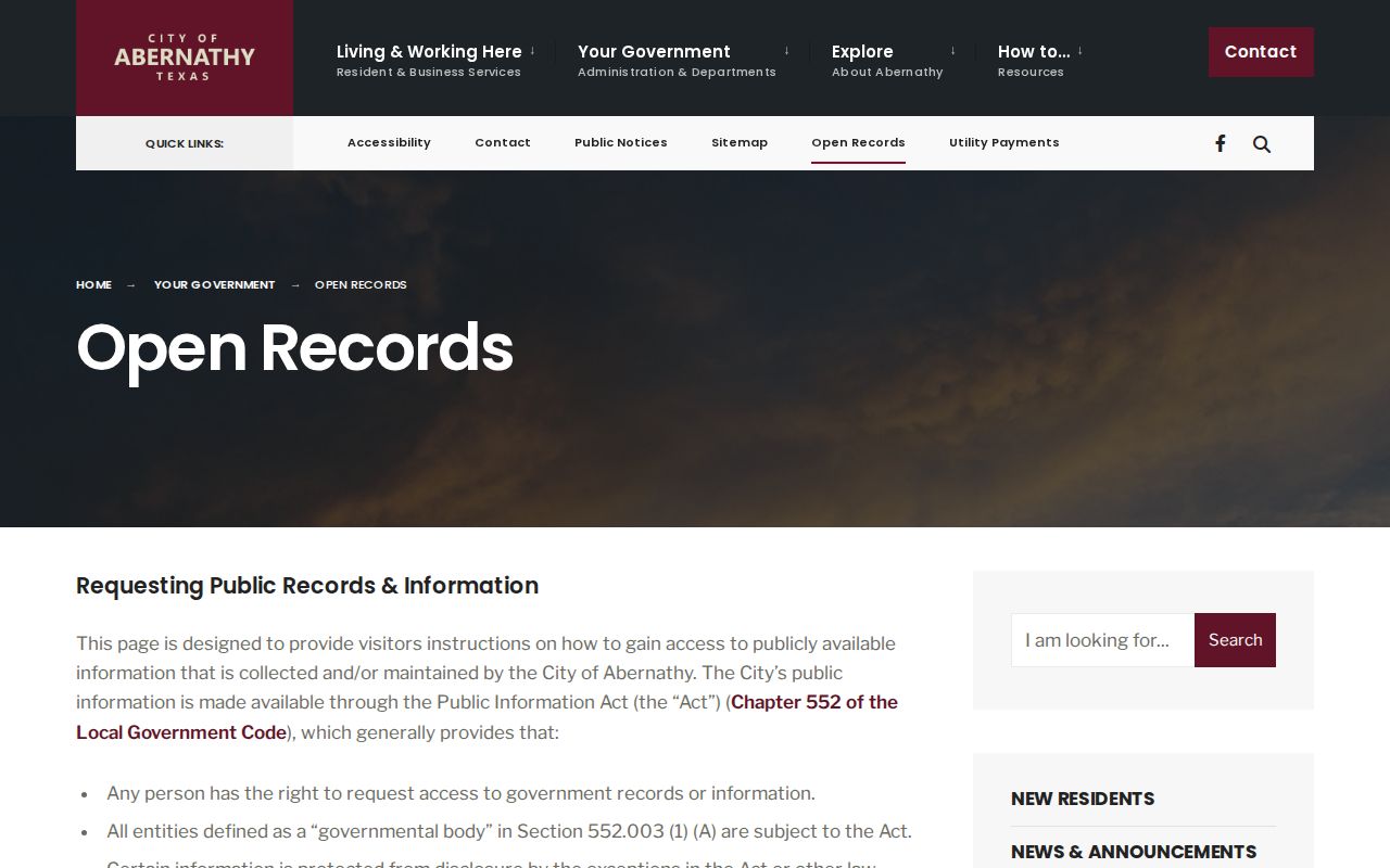 Abernathy open-records instructions for an arrest-record request